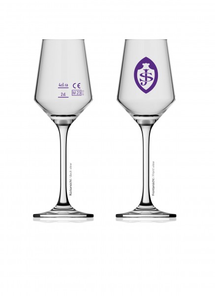 Glas mit Logo der Klosterdestillation St. Josef
